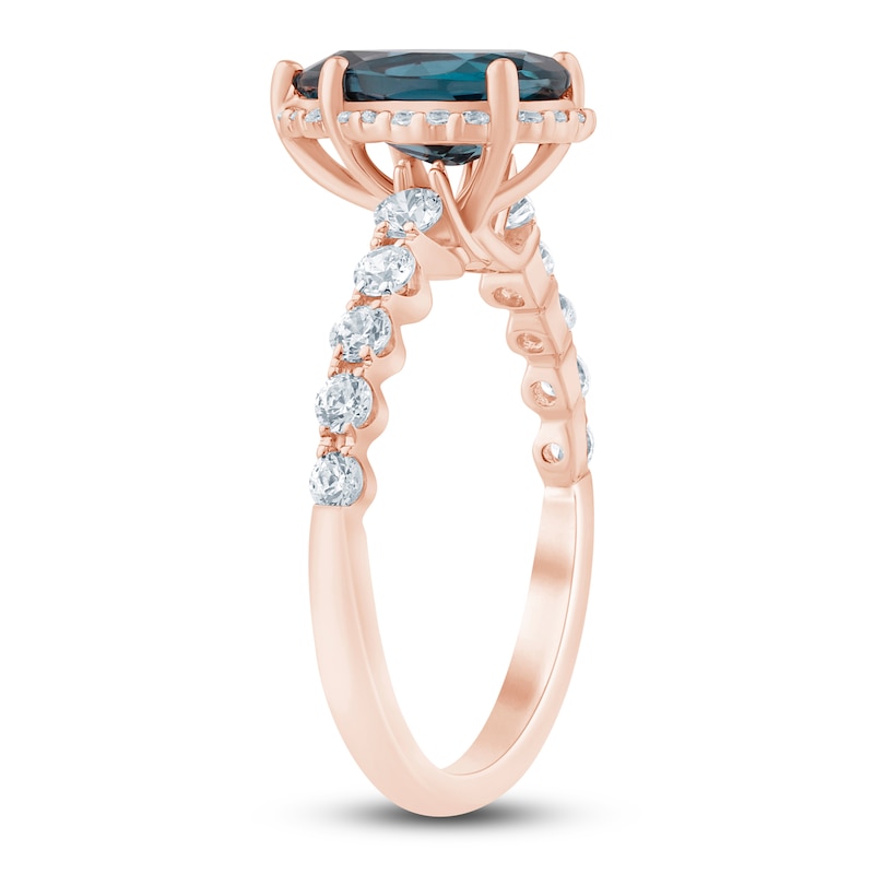 Main Image 2 of Pear-Shaped Natural London Blue Topaz & Diamond Engagement Ring 1/2 ct tw 14K Rose Gold