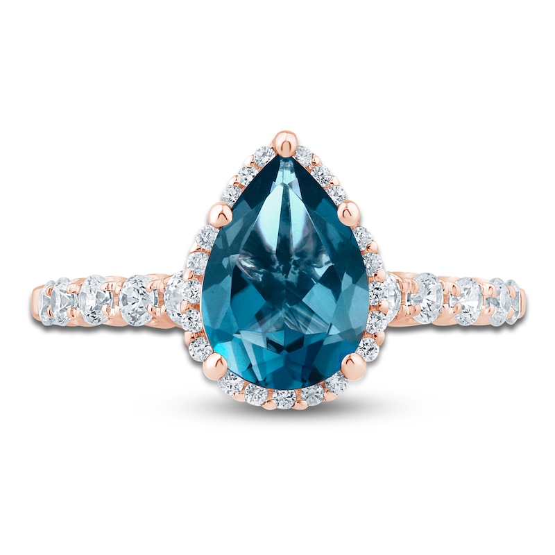 Main Image 3 of Pear-Shaped Natural London Blue Topaz & Diamond Engagement Ring 1/2 ct tw 14K Rose Gold