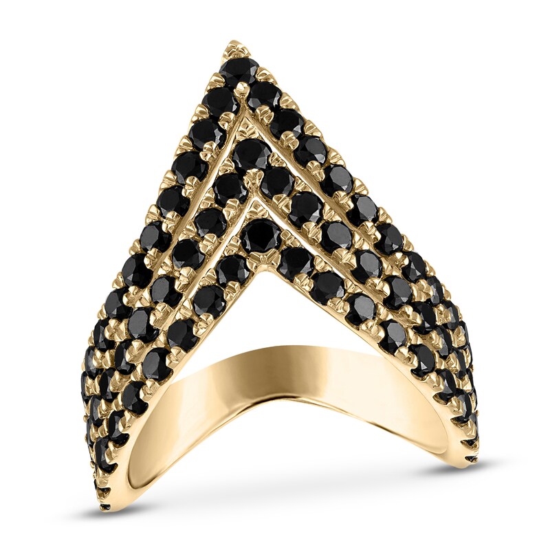 Main Image 1 of Black Diamond Three-Row Chevron Ring 2 ct tw 14K Yellow Gold