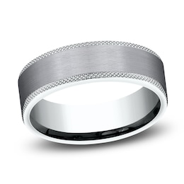 Men's Knurled Wedding Band 7mm 14K White Gold & Matte Tantalum