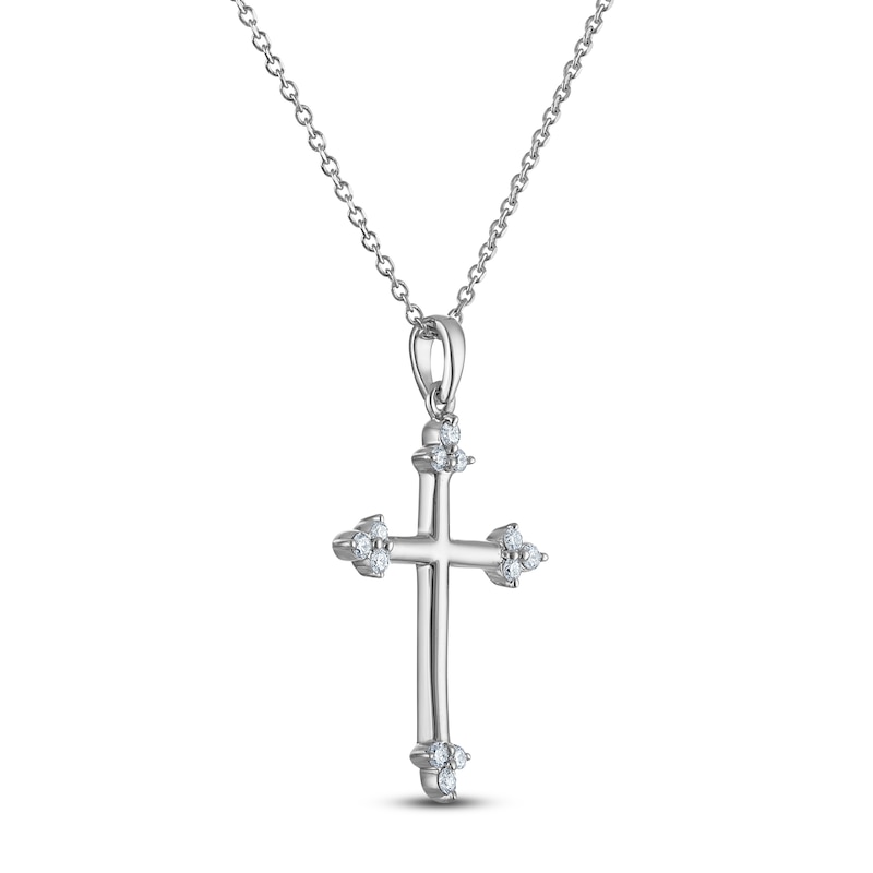 Diamond Trios Cross Necklace 1/4 ct tw Sterling Silver 18"