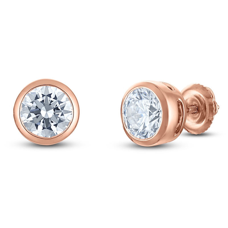 Main Image 2 of Certified Round-Cut Diamond Bezel-Set Solitaire Stud Earrings 1 ct tw 14K Rose Gold (I1/I)