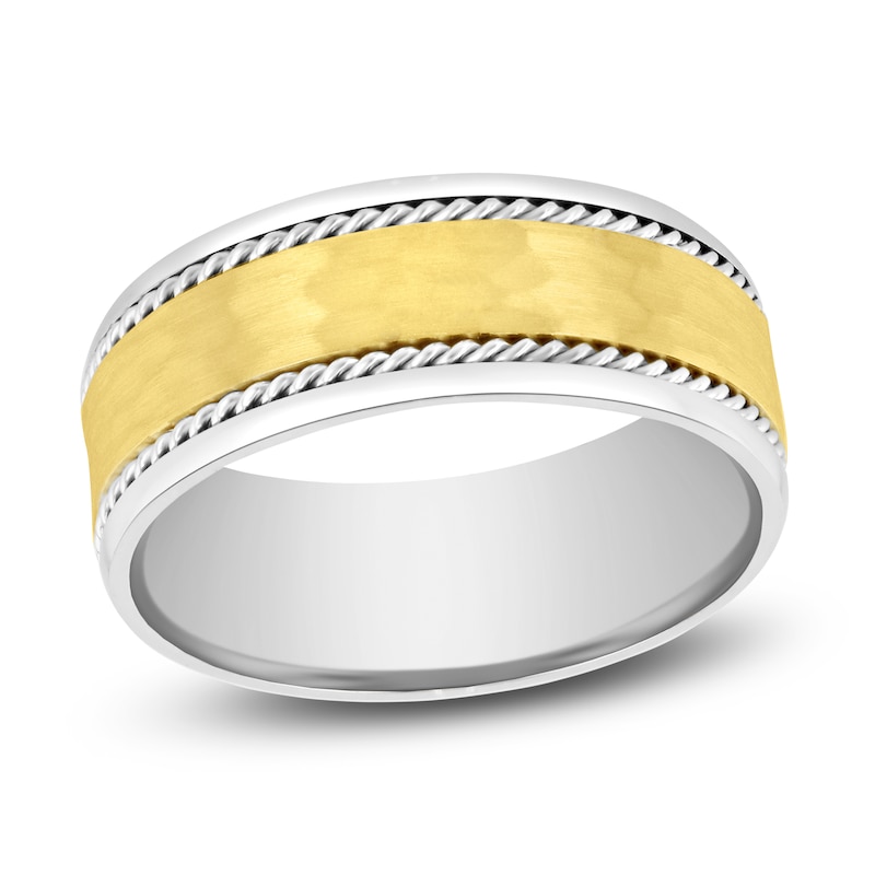 Main Image 1 of Men's Hammered Rope-Twist Wedding Band 14K Two-Tone Gold