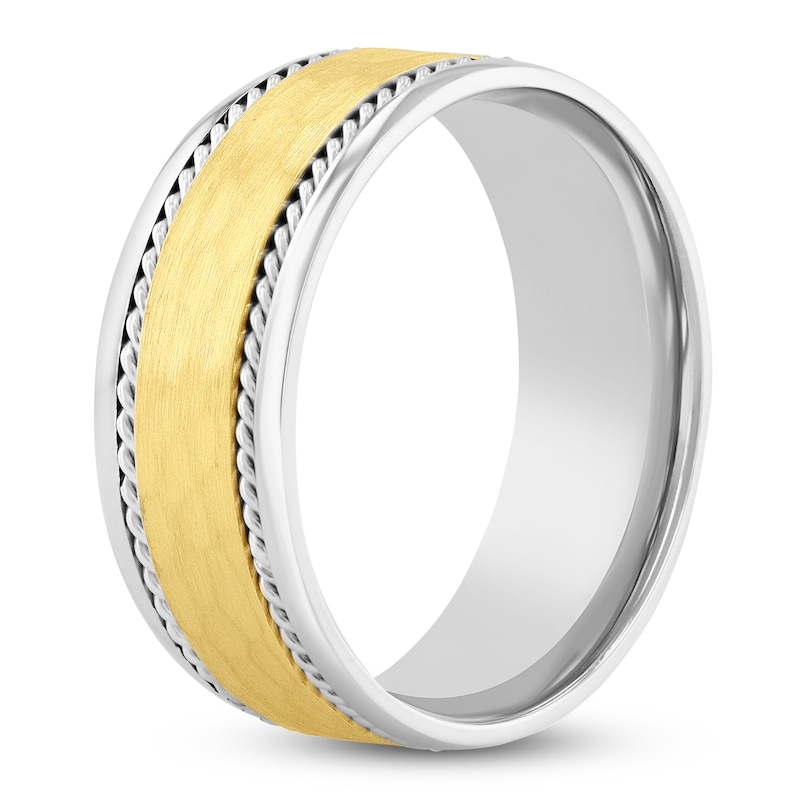 Main Image 2 of Men's Hammered Rope-Twist Wedding Band 14K Two-Tone Gold