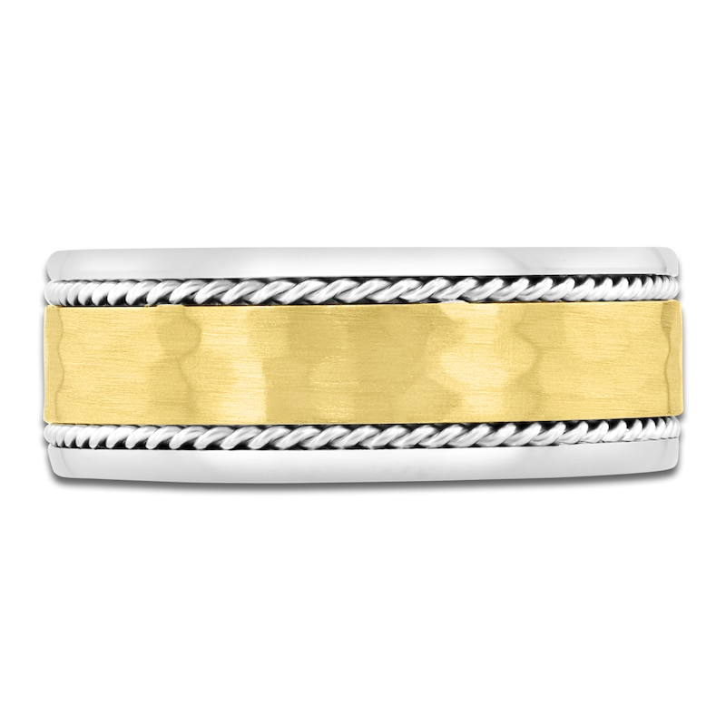 Main Image 3 of Men's Hammered Rope-Twist Wedding Band 14K Two-Tone Gold