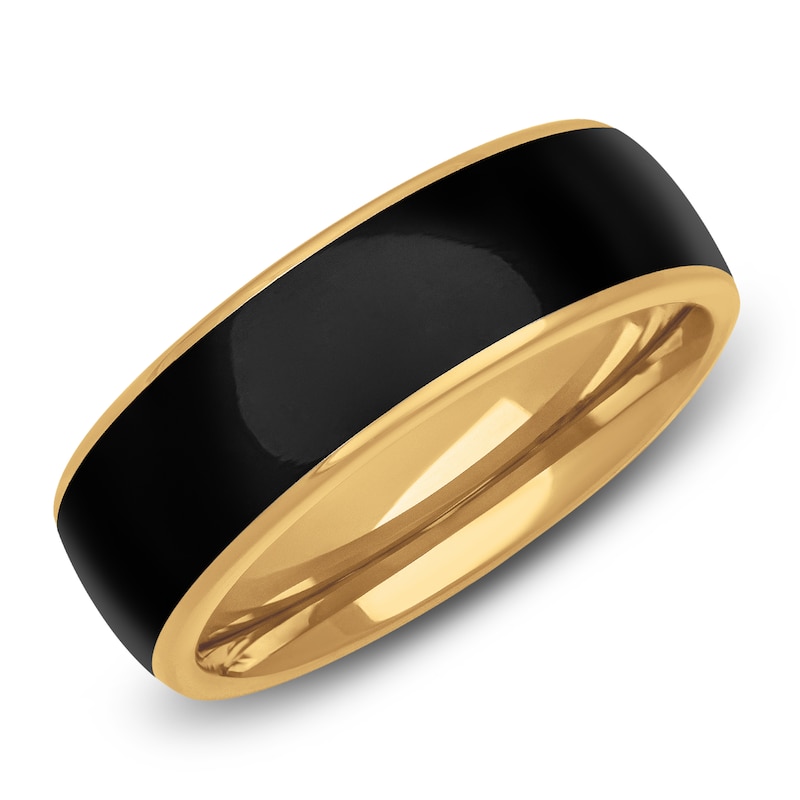Main Image 2 of Men's Black Ceramic Stripe Wedding Band 14K Yellow Gold 7mm