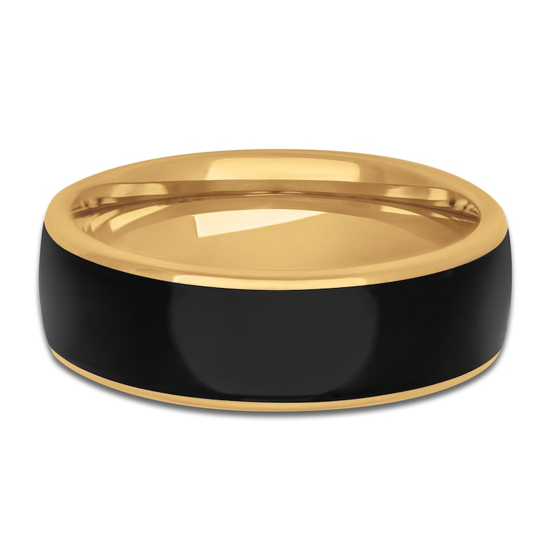Main Image 3 of Men's Black Ceramic Stripe Wedding Band 14K Yellow Gold 7mm