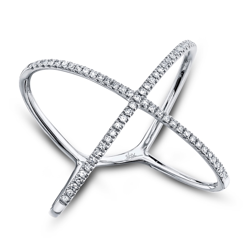 Main Image 1 of Shy Creation Diamond Crossover Ring 1/8 ct tw 14K White Gold Size 8 SC22003512Z8
