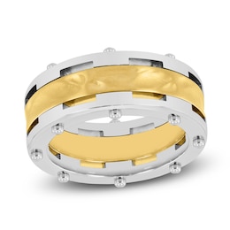Men's Hammered Fashion Ring Stainless Steel & Yellow Ion Plating