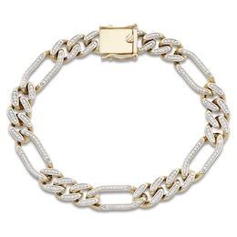 Men's Diamond Figaro Chain Bracelet 3/4 ct tw 10K Yellow Gold 8.25"