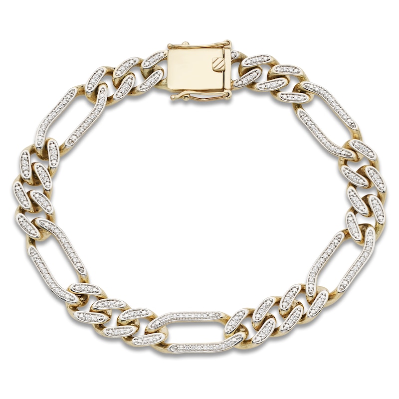 Main Image 1 of Men's Diamond Figaro Chain Bracelet 3/4 ct tw 10K Yellow Gold 8.25"