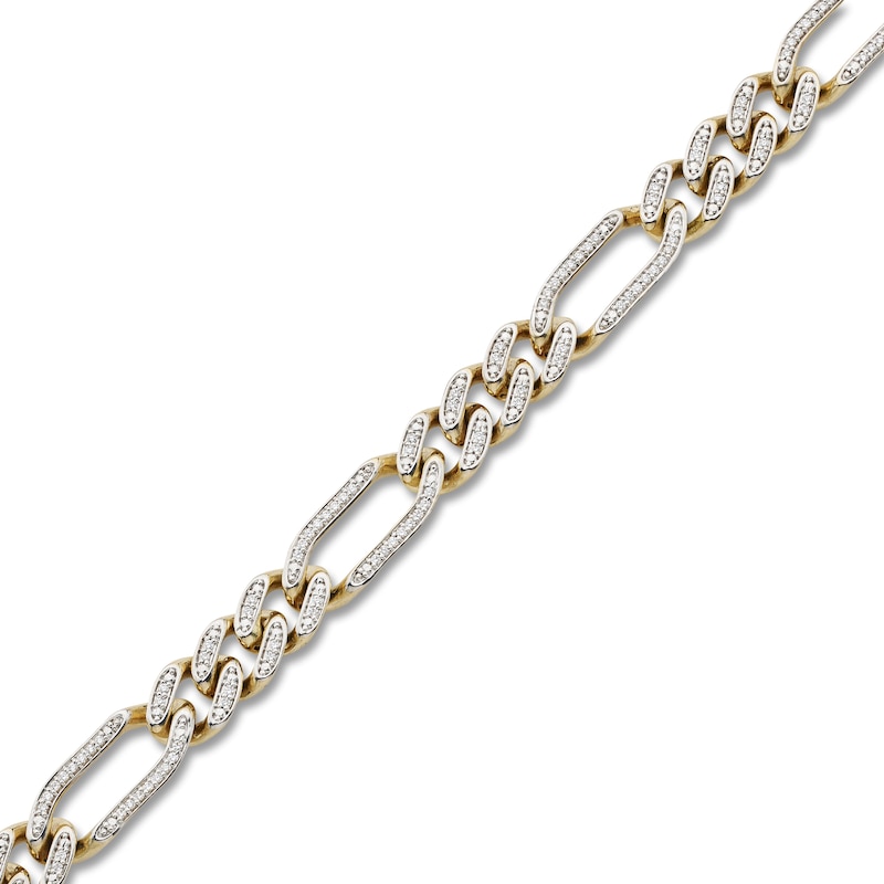Main Image 2 of Men's Diamond Figaro Chain Bracelet 3/4 ct tw 10K Yellow Gold 8.25"