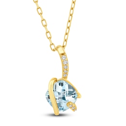 Cushion-Cut Natural Sky Blue Topaz & Diamond Accent Necklace 14K Yellow Gold 18"