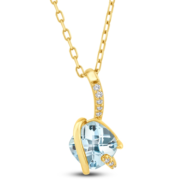 Main Image 1 of Cushion-Cut Natural Sky Blue Topaz & Diamond Accent Necklace 14K Yellow Gold 18"