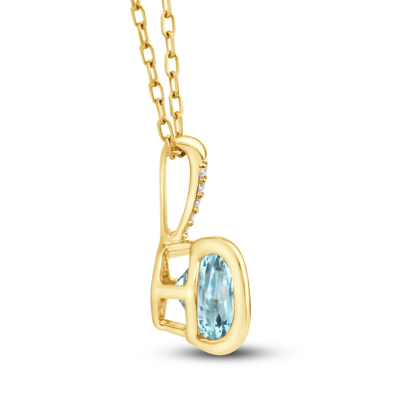 Main Image 2 of Cushion-Cut Natural Sky Blue Topaz & Diamond Accent Necklace 14K Yellow Gold 18"