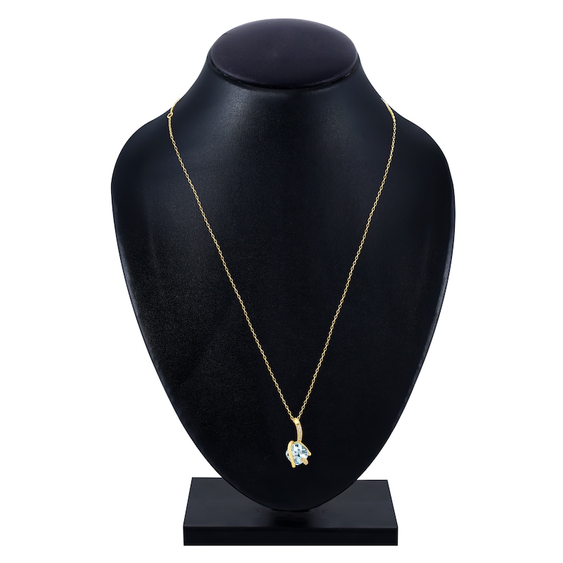Main Image 3 of Cushion-Cut Natural Sky Blue Topaz & Diamond Accent Necklace 14K Yellow Gold 18"