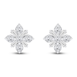 Baguette & Round-Cut Lab-Grown Diamond Snowflake Stud Earrings 1 ct tw 14K White Gold