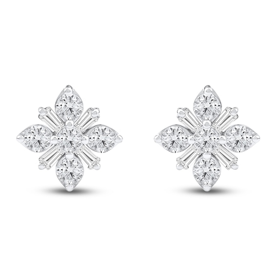 Jared Signature Baguette & Round-Cut Lab-Grown Diamond Snowflake Stud Earrings 1 ct tw 14K White Gold