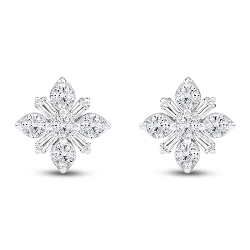 Baguette & Round-Cut Lab-Grown Diamond Snowflake Stud Earrings 1 ct tw 14K Gold