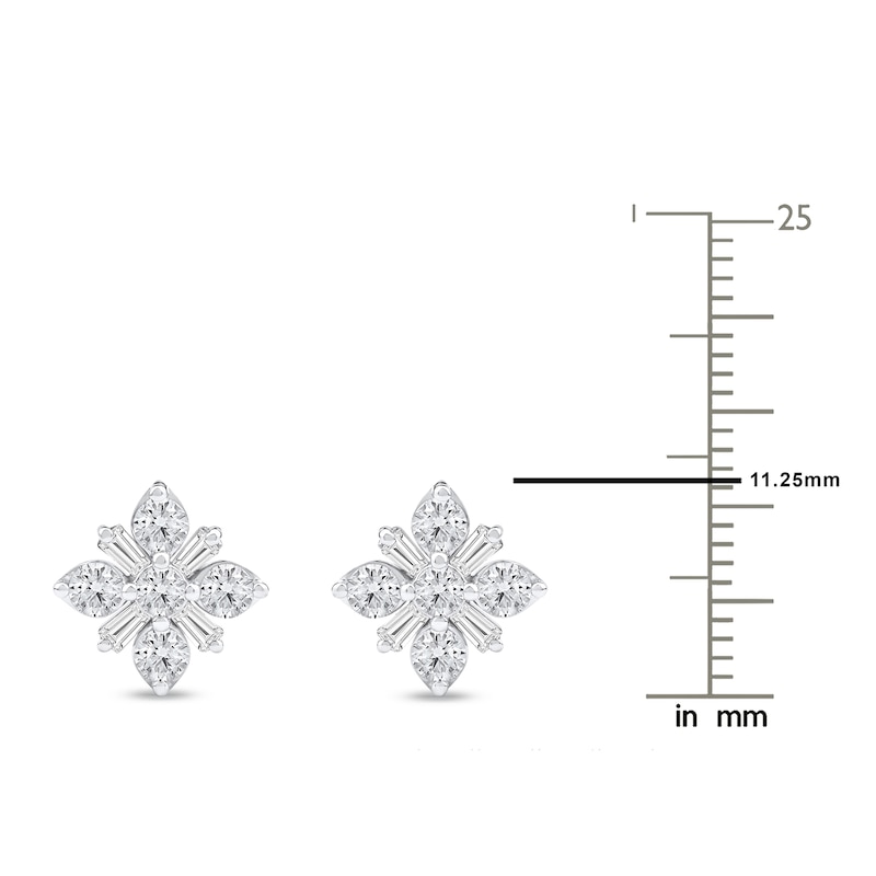 Main Image 4 of Baguette & Round-Cut Lab-Grown Diamond Snowflake Stud Earrings 1 ct tw 14K White Gold