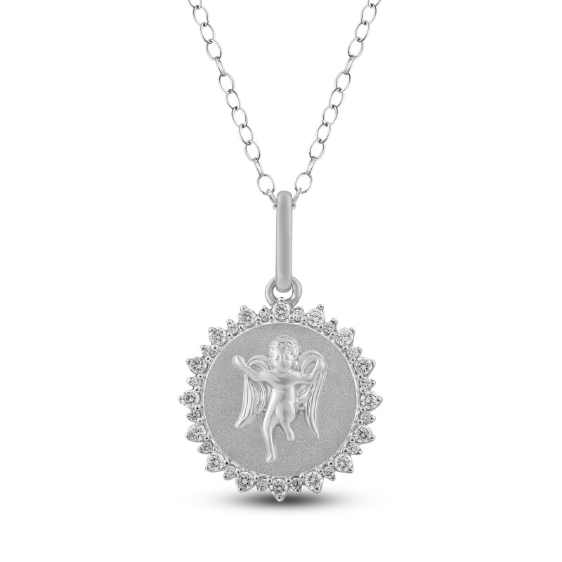 Main Image 1 of Diamond Angel Number 999 Medallion Necklace 1/4 ct tw Sterling Silver 18"