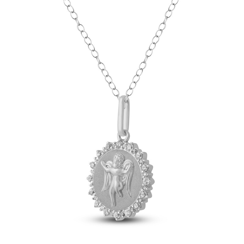 Main Image 2 of Diamond Angel Number 999 Medallion Necklace 1/4 ct tw Sterling Silver 18"