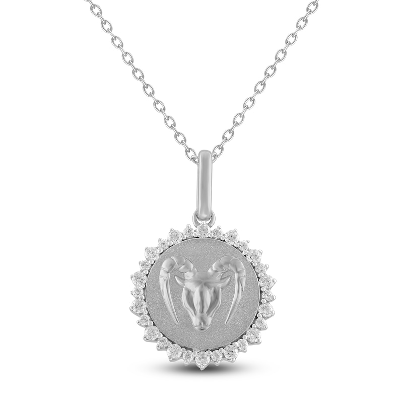 Main Image 1 of Diamond Zodiac Capricorn Medallion Necklace 1/3 ct tw Sterling Silver 18"
