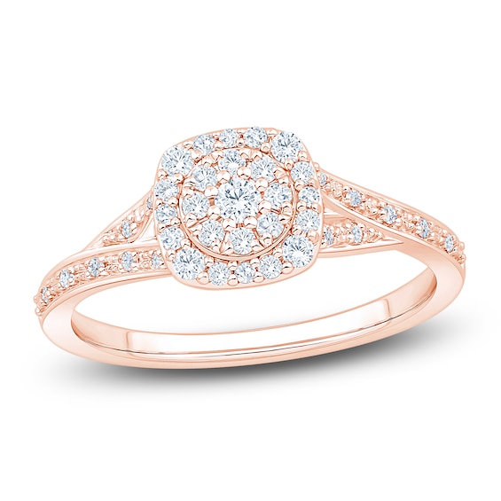 Multi-Diamond Cushion Halo Promise Ring 1/3 ct tw 10K Rose Gold