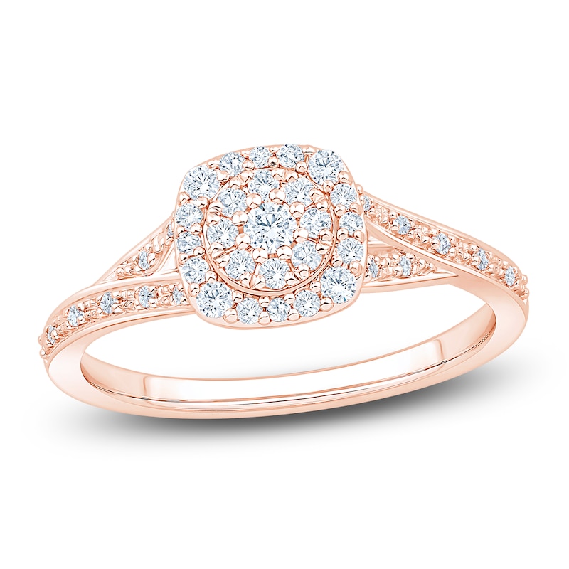 Multi-Diamond Cushion Halo Promise Ring 1/3 ct tw 10K Rose Gold