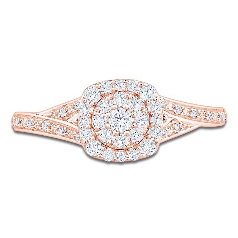 Main Image 3 of Multi-Diamond Cushion Halo Promise Ring 1/3 ct tw 10K Rose Gold