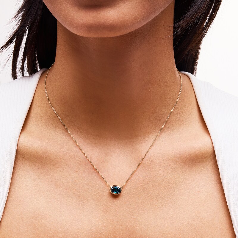 Main Image 2 of Jared Design House Oval-Cut Natural London Blue Topaz Necklace 14K Yellow Gold 19"
