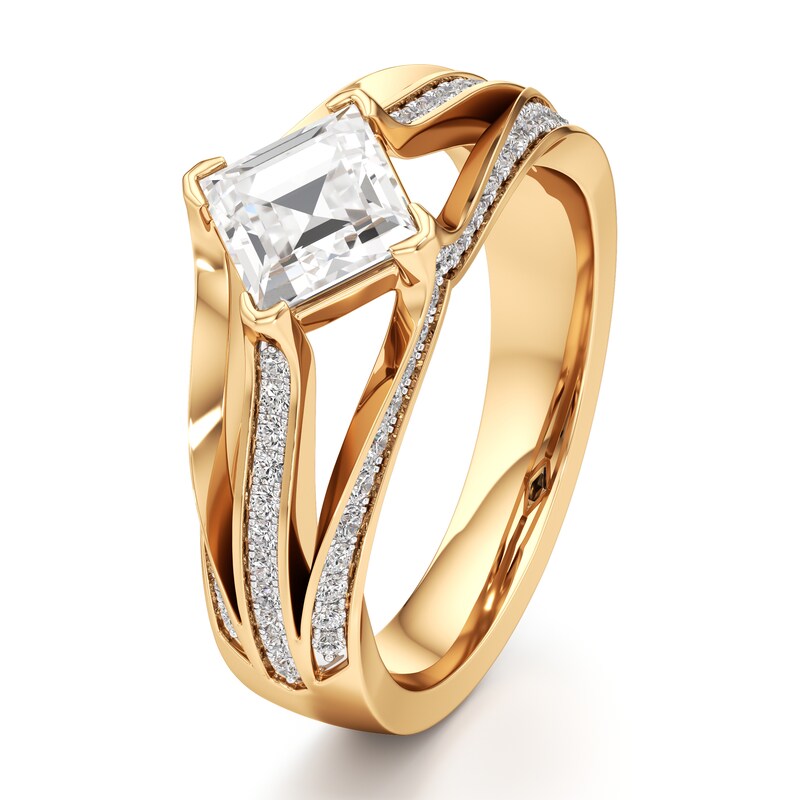 Main Image 4 of J'Lure Lab-Grown Diamond Carre Step-Cut Engagement Ring 1-3/8 ct tw 18K Yellow Gold