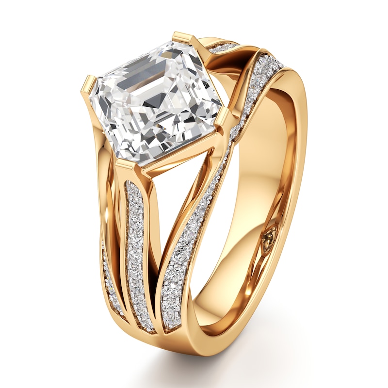 Main Image 4 of J'Lure Lab-Grown Diamond Square-Emerald Step-Cut Engagement Ring 3-1/2 ct tw 18K Yellow Gold