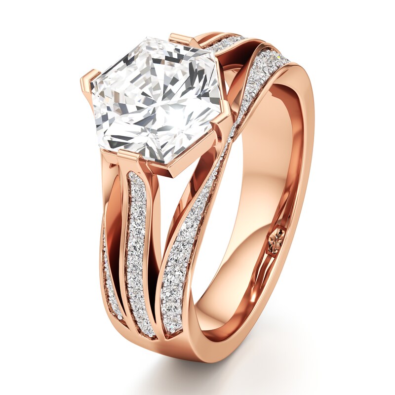 Main Image 4 of J'Lure Lab-Grown Diamond Hexagon Brilliant-Cut Engagement Ring 3-1/2 ct tw 18K Rose Gold