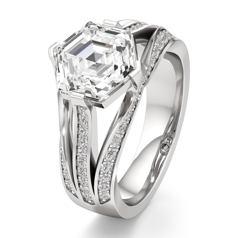 Main Image 4 of J'Lure Lab-Created Diamond Hexagon Step-Cut Engagement Ring 3-1/2 ct tw 18K White Gold