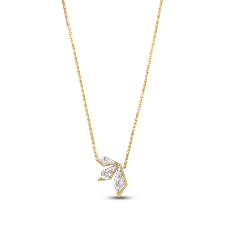 Main Image 1 of J'Lure Kite Step-Cut Lab-Grown Diamond Three-Stone Necklace 3-1/2 ct tw 14K Yellow Gold 18"