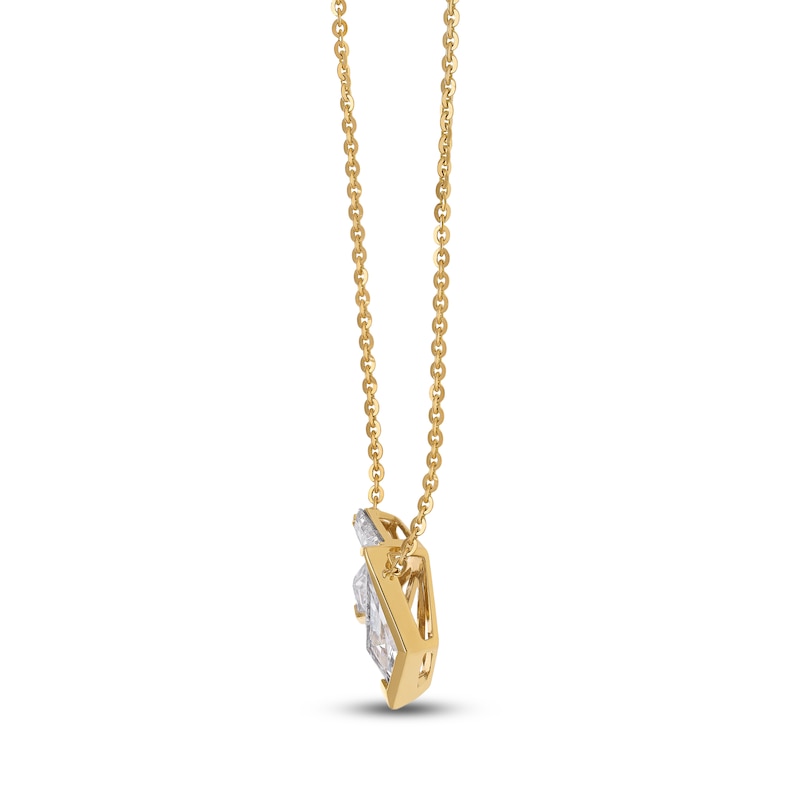 Main Image 2 of J'Lure Kite Step-Cut Lab-Grown Diamond Three-Stone Necklace 3-1/2 ct tw 14K Yellow Gold 18"