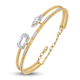J'Lure Oval Portrait-Cut & Lozenge Step-Cut Lab-Grown Diamond Two-Row Bangle Bracelet 3-1/2 ct tw 14K Yellow Gold