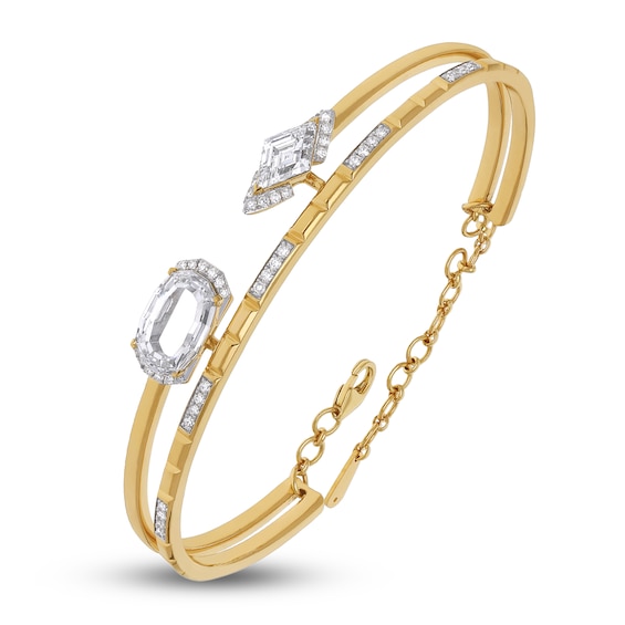 Oval Portrait-Cut & Lozenge Step-Cut Lab-Grown Diamond Two-Row Bangle Bracelet 3-1/2 ct tw 14K Yellow Gold