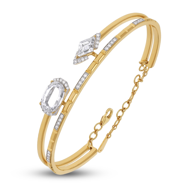 Main Image 1 of J'Lure Oval Portrait-Cut & Lozenge Step-Cut Lab-Grown Diamond Two-Row Bangle Bracelet 3-1/2 ct tw 14K Yellow Gold