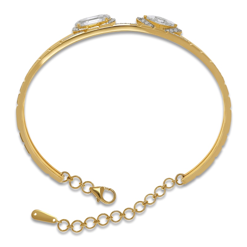 Main Image 2 of J'Lure Oval Portrait-Cut & Lozenge Step-Cut Lab-Grown Diamond Two-Row Bangle Bracelet 3-1/2 ct tw 14K Yellow Gold