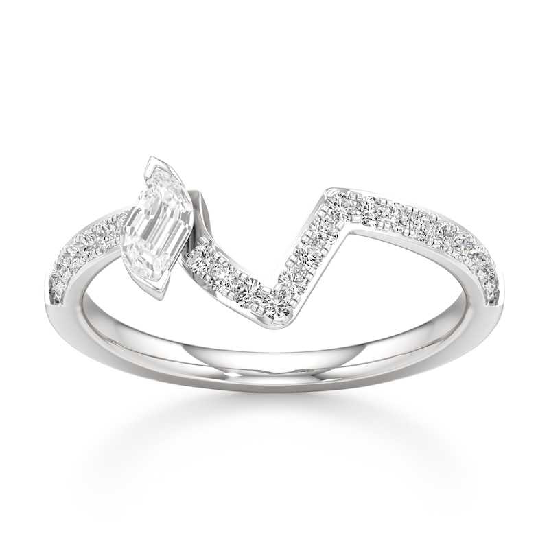 Main Image 1 of J'Lure Leaf Step-Cut Lab-Grown Diamond Contour Wedding Band 3/8 ct tw 18K White Gold