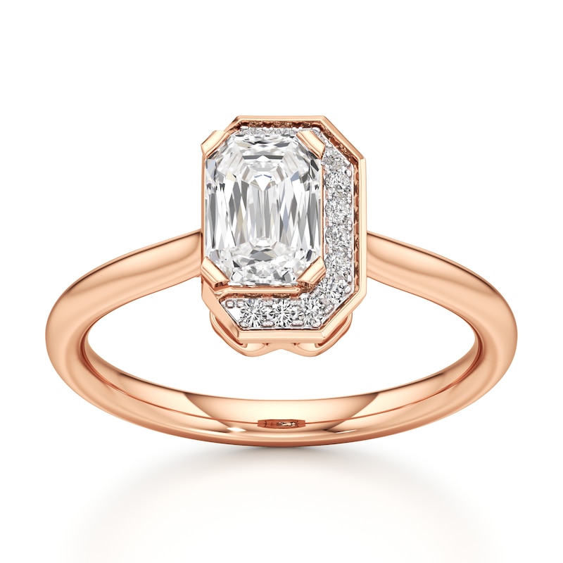 Main Image 1 of J'Lure Imperial-Emerald Step-Cut Lab-Grown Diamond Half-Halo Engagement Ring 1 ct tw 18K Rose Gold