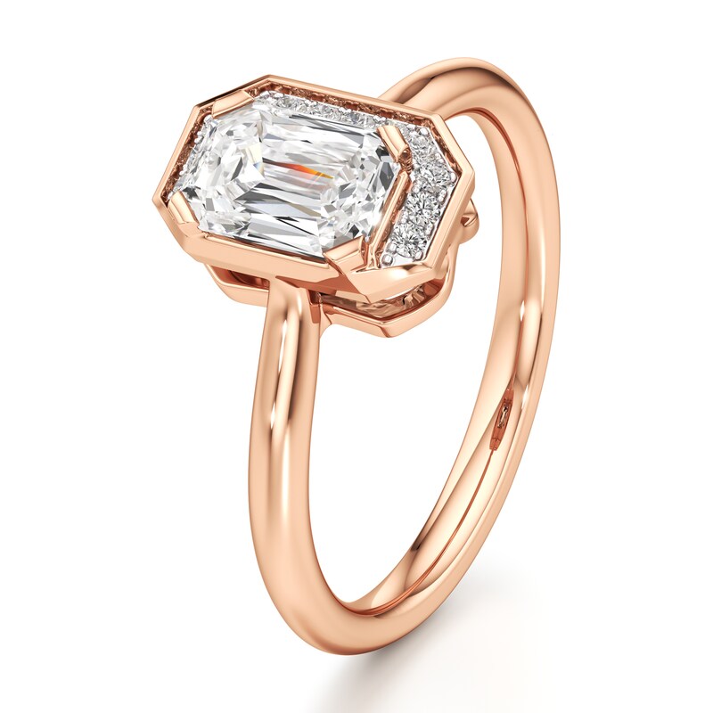 Main Image 4 of J'Lure Imperial-Emerald Step-Cut Lab-Grown Diamond Half-Halo Engagement Ring 1 ct tw 18K Rose Gold