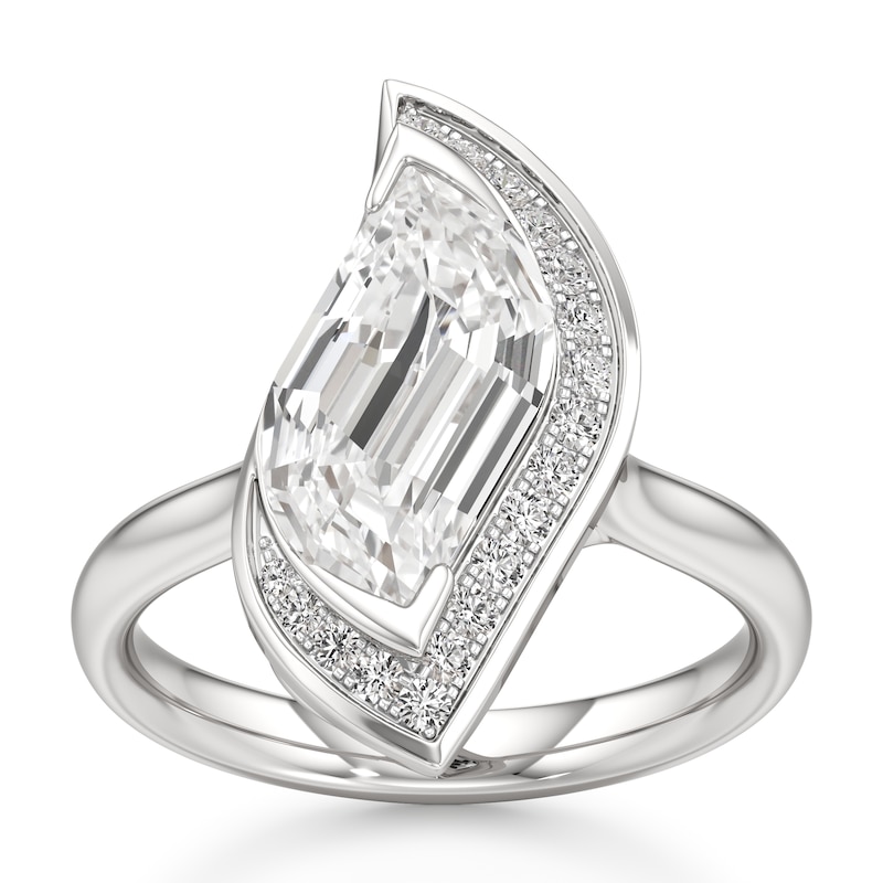 Main Image 1 of J'Lure Leaf Step-Cut Lab-Grown Diamond Half-Halo Engagement Ring 3-1/6 ct tw 18K White Gold
