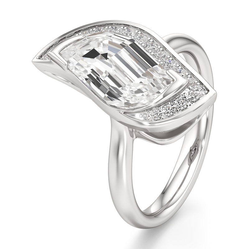 Main Image 4 of J'Lure Leaf Step-Cut Lab-Grown Diamond Half-Halo Engagement Ring 3-1/6 ct tw 18K White Gold