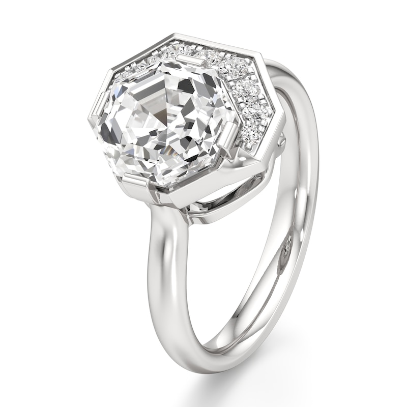 Main Image 4 of J'Lure Octagon Step-Cut Lab-Grown Diamond Half-Halo Engagement Ring 3-1/6 ct tw 18K White Gold