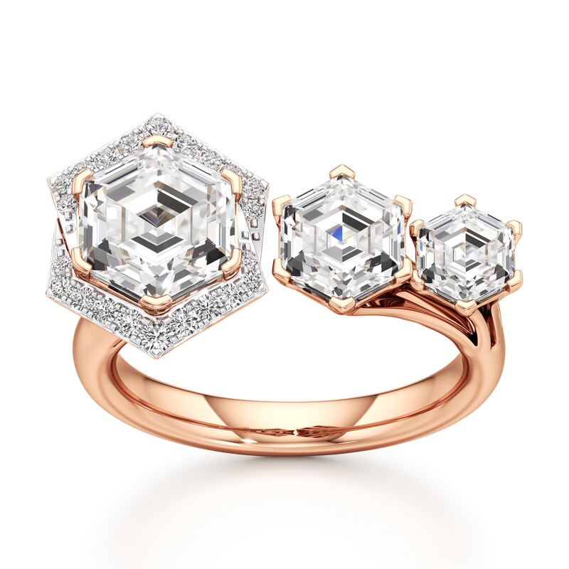 Main Image 1 of J'Lure Hexagon Step-Cut Lab-Grown Diamond Engagement Ring 3-5/8 ct tw 18K Rose Gold