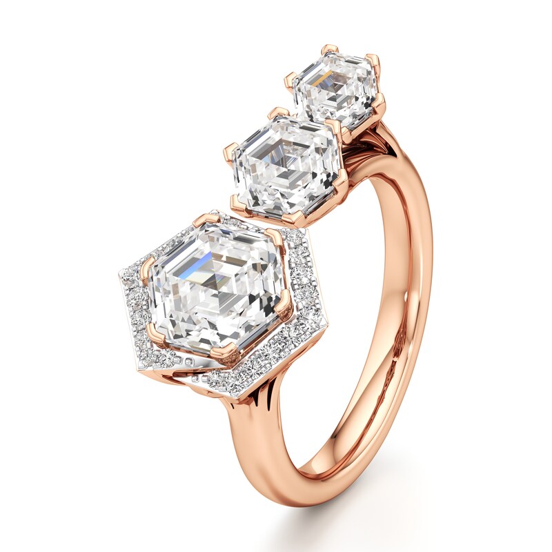 Main Image 4 of J'Lure Hexagon Step-Cut Lab-Grown Diamond Engagement Ring 3-5/8 ct tw 18K Rose Gold