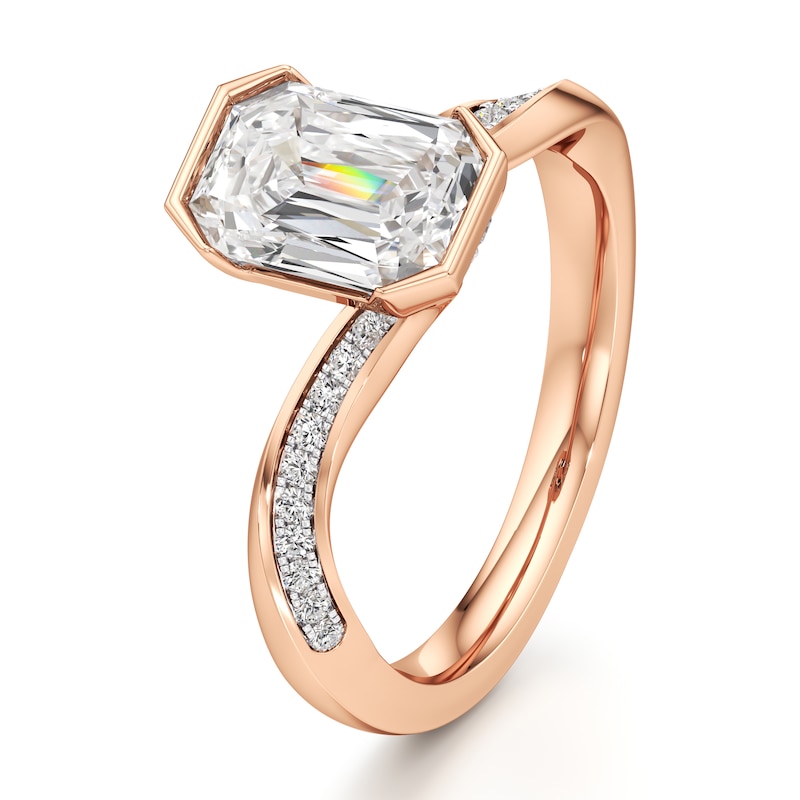 Main Image 4 of J'Lure Imperial-Emerald Step-Cut Lab-Grown Diamond Bypass Engagement Ring 2-1/5 ct tw 18K Rose Gold